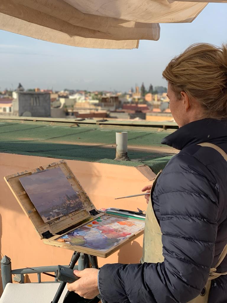 Georgina Potter painting on New Wave palette from Pegasus Art